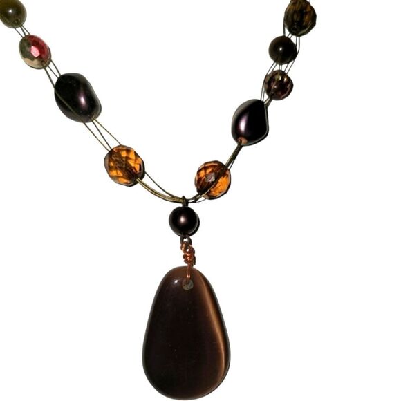 Tiger's Eye Stone and Beaded Wire Necklace Brown shades - Picture 5 of 9